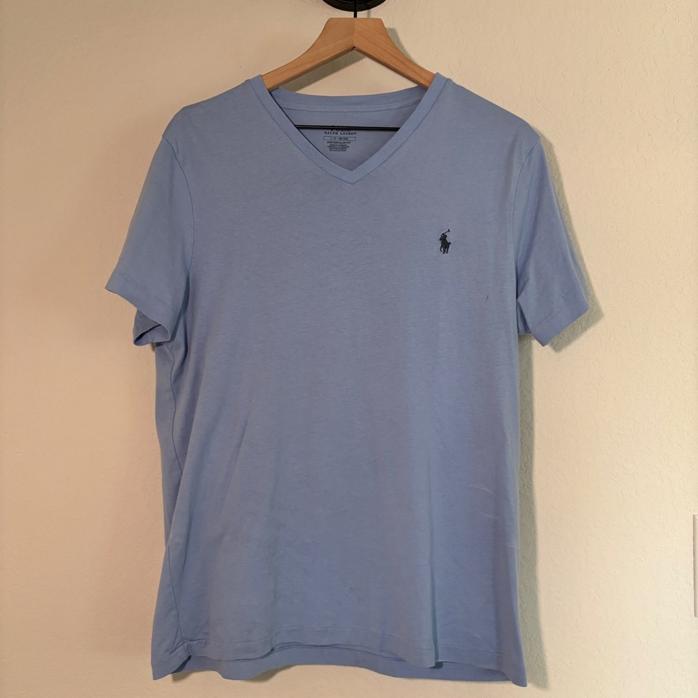 Polo Ralph Lauren T-Shirt Custom Slim Fit Large Cotton Light Blue Preppy Basic
